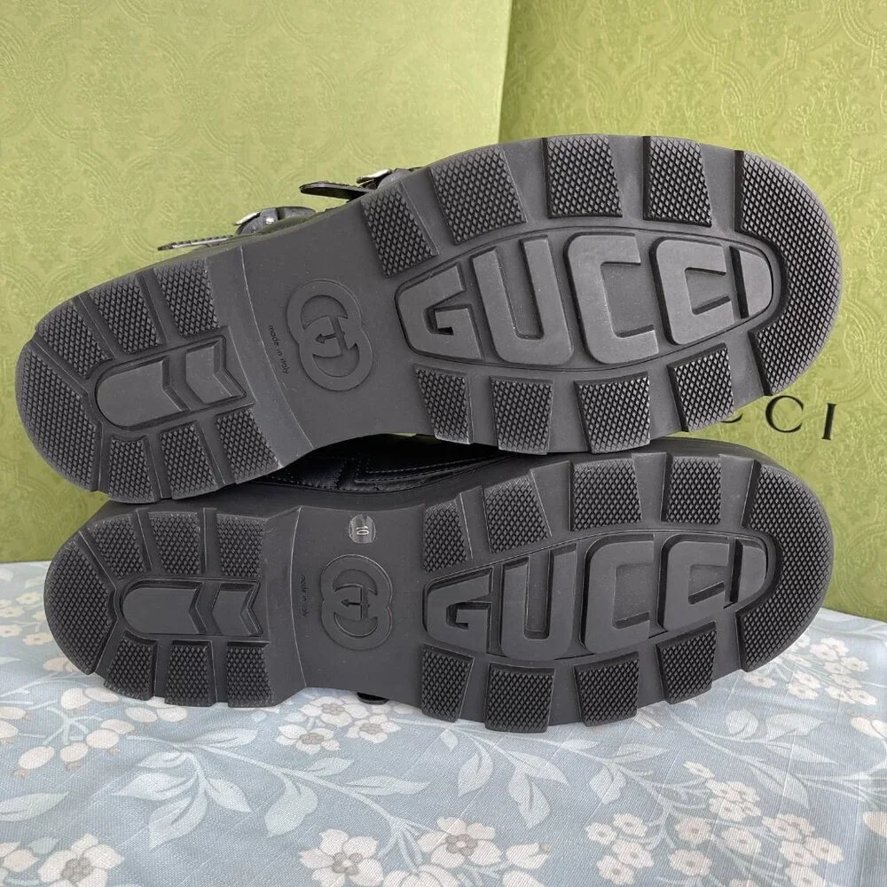 Gucci 718665 Black Leather Quebec Hi-top‎ Calf Men's Sneakers Shoe, Sz G10